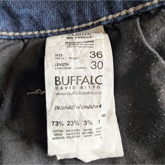 Buffalo David Bitton Six-X Slim Straight Distressed Blue Jean Stretch Mens 36X30 - Picture 2 of 4